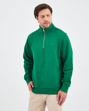 Unisex Yeşil Nakışlı Yarım Fermuarlı Yüksek Yaka Organik Pamuk Standart Kalıp Sweatshirt