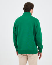 Unisex Yeşil Nakışlı Yarım Fermuarlı Yüksek Yaka Organik Pamuk Standart Kalıp Sweatshirt