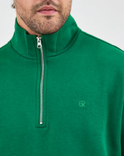 Unisex Yeşil Nakışlı Yarım Fermuarlı Yüksek Yaka Organik Pamuk Standart Kalıp Sweatshirt