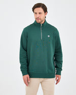 Unisex Koyu Yeşil Beyaz Logo Organik Pamuklu Yarım Fermuarlı Yüksek Yaka Standart Kesim Sweatshirt