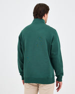 Unisex Koyu Yeşil Beyaz Logo Organik Pamuklu Yarım Fermuarlı Yüksek Yaka Standart Kesim Sweatshirt
