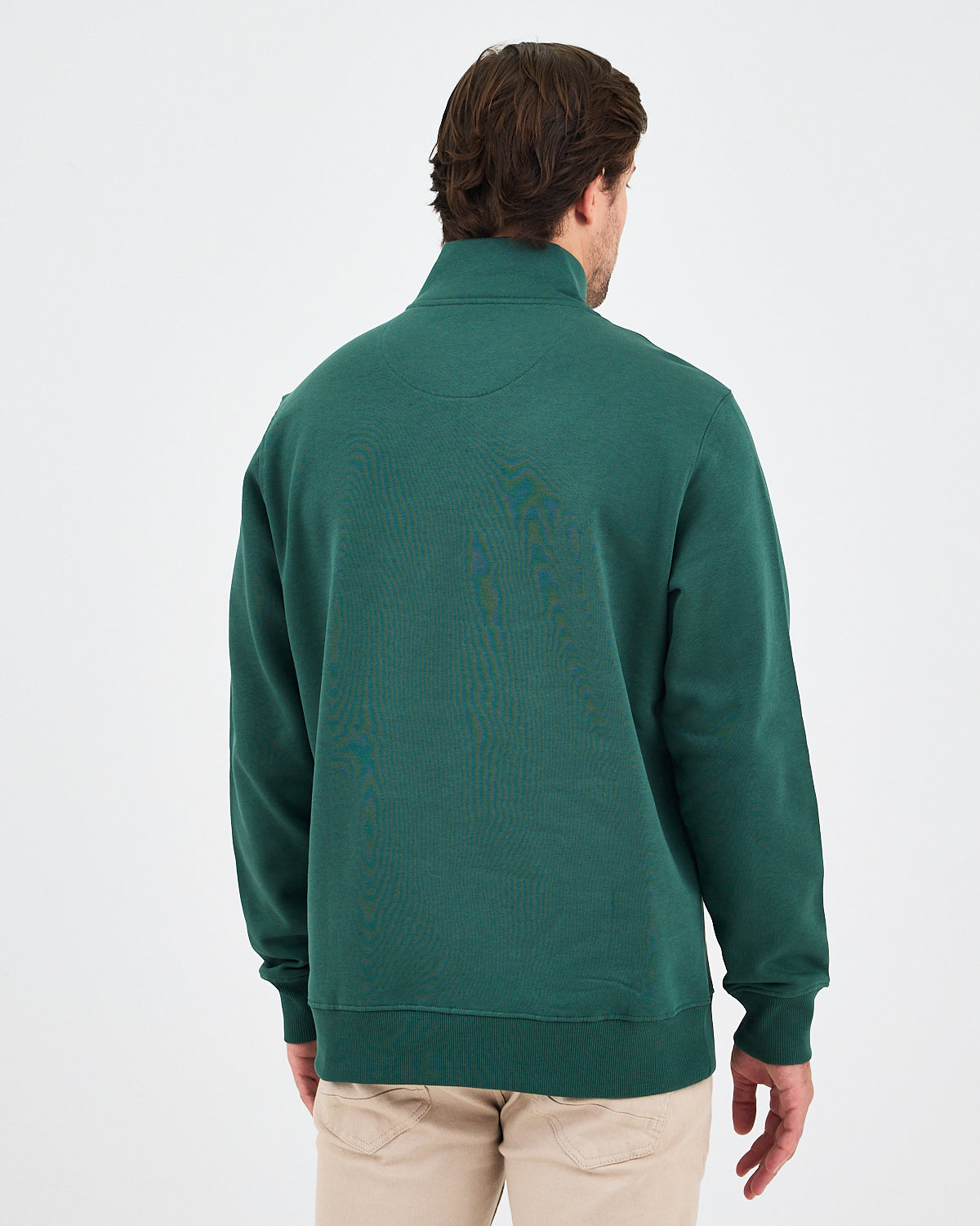 Unisex Koyu Yeşil Beyaz Logo Organik Pamuklu Yarım Fermuarlı Yüksek Yaka Standart Kesim Sweatshirt