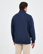 Unisex Lacivert Beyaz Aplike Logo Organik Pamuk Standart Kesim Yarım Fermuarlı Sweatshirt