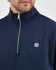 Unisex Lacivert Beyaz Aplike Logo Organik Pamuk Standart Kesim Yarım Fermuarlı Sweatshirt