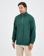 Unisex Koyu Yeşil Nakışlı Organik Pamuk Yarım Fermuarlı Standart Kalıp Sweatshirt