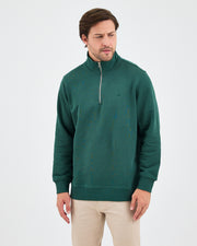 Unisex Koyu Yeşil Nakışlı Organik Pamuk Yarım Fermuarlı Standart Kalıp Sweatshirt