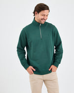 Unisex Koyu Yeşil Nakışlı Organik Pamuk Yarım Fermuarlı Standart Kalıp Sweatshirt