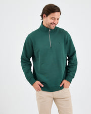 Unisex Koyu Yeşil Nakışlı Organik Pamuk Yarım Fermuarlı Standart Kalıp Sweatshirt