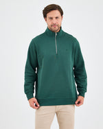 Unisex Koyu Yeşil Nakışlı Organik Pamuk Yarım Fermuarlı Standart Kalıp Sweatshirt