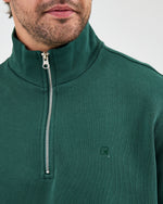 Unisex Koyu Yeşil Nakışlı Organik Pamuk Yarım Fermuarlı Standart Kalıp Sweatshirt