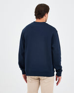 Unisex Lacivert Beyaz Aplike Logo Organik Pamuk Rahat Kalıp Bisiklet Yaka Sweatshirt