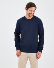 Unisex Blue Embroidered Crew Neck Organic Cotton Recycled Polyester Standard Fit Sweatshirt -1010904