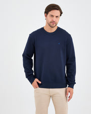 Unisex Blue Embroidered Crew Neck Organic Cotton Recycled Polyester Standard Fit Sweatshirt -1010904