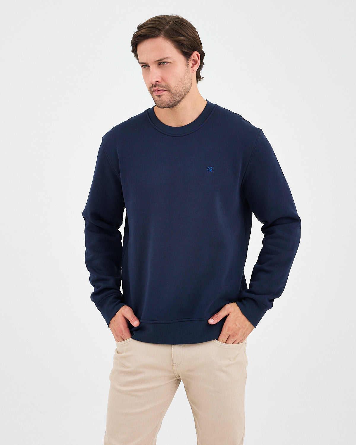 Unisex Blue Embroidered Crew Neck Organic Cotton Recycled Polyester Standard Fit Sweatshirt -1010904