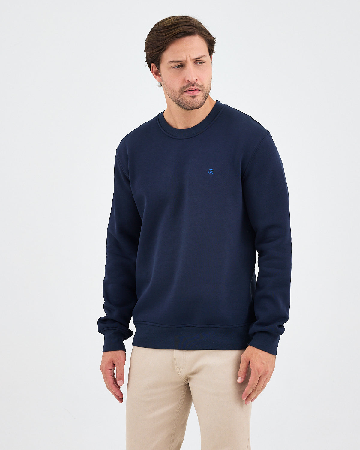 Unisex Blue Embroidered Crew Neck Organic Cotton Recycled Polyester Standard Fit Sweatshirt -1010904