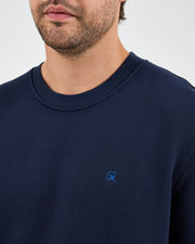 Unisex Blue Embroidered Crew Neck Organic Cotton Recycled Polyester Standard Fit Sweatshirt -1010904