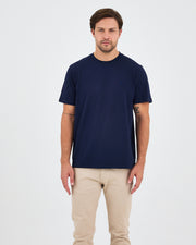 Unisex Lacivert Nakışlı Standart Kalıp BCI Sertifikalı Pamuklu T-Shirt