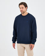 Unisex Blue Embroidered Crew Neck Organic Cotton Relaxed Fit Oversize Sweatshirt -1011104
