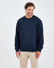 Unisex Blue Embroidered Crew Neck Organic Cotton Relaxed Fit Oversize Sweatshirt -1011104