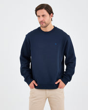 Unisex Blue Embroidered Crew Neck Organic Cotton Relaxed Fit Oversize Sweatshirt -1011104