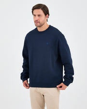 Unisex Blue Embroidered Crew Neck Organic Cotton Relaxed Fit Oversize Sweatshirt -1011104