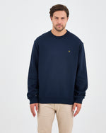 Unisex Lacivert Sarı Nakışlı Rahat Kalıp Organik Pamuk Bisiklet Yaka Sweatshirt