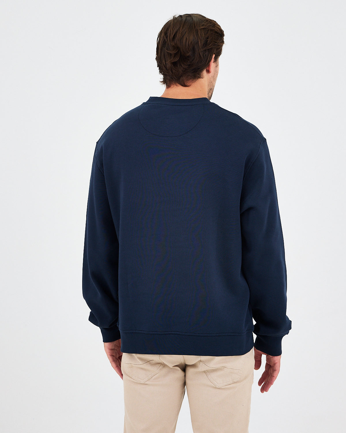 Unisex Lacivert Sarı Nakışlı Rahat Kalıp Organik Pamuk Bisiklet Yaka Sweatshirt