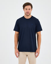 Unisex Blue Embroidered Standard Fit Crew Neck Organic Cotton T-Shirt-1010204
