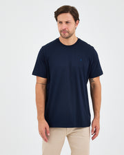 Unisex Blue Embroidered Standard Fit Crew Neck Organic Cotton T-Shirt-1010204