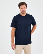 Unisex Blue Embroidered Standard Fit Crew Neck Organic Cotton T-Shirt-1010204