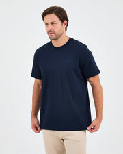 Unisex Blue Embroidered Standard Fit Crew Neck Organic Cotton T-Shirt-1010204