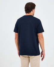 Unisex Blue Embroidered Standard Fit Crew Neck Organic Cotton T-Shirt-1010204