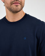 Unisex Blue Embroidered Standard Fit Crew Neck Organic Cotton T-Shirt-1010204