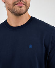 Unisex Blue Embroidered Standard Fit Crew Neck Organic Cotton T-Shirt-1010204