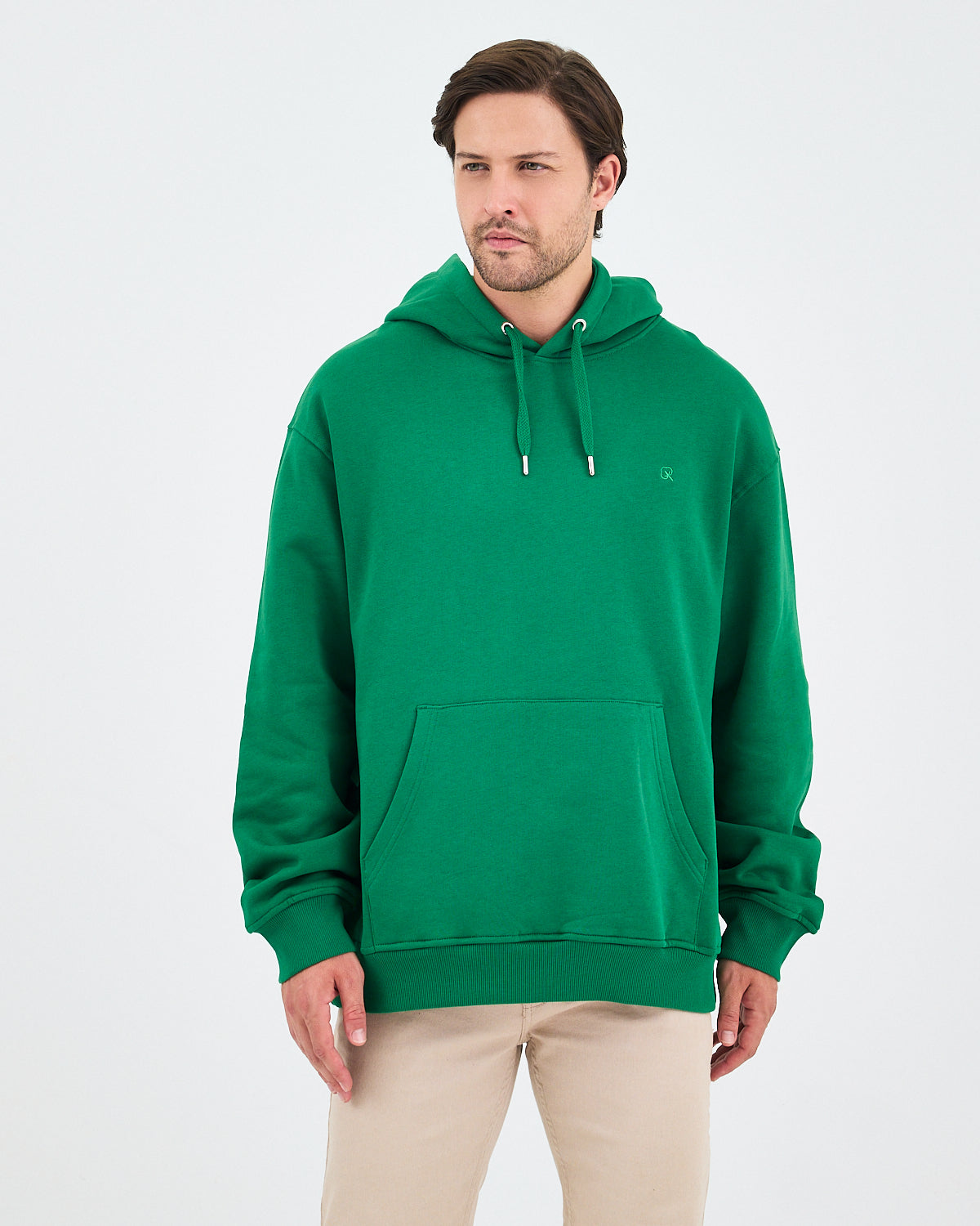 Unisex Yeşil Nakışlı Kapüşonlu Organik Pamuk Oversize Sweatshirt