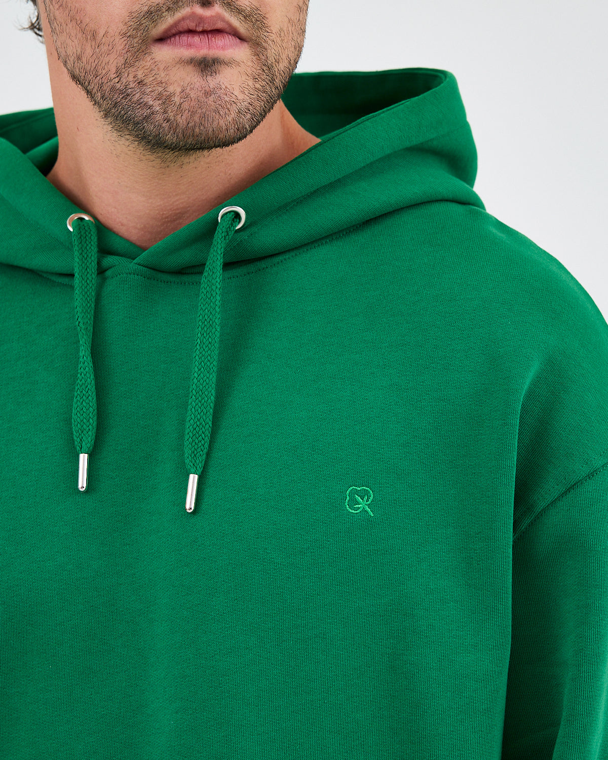 Unisex Yeşil Nakışlı Kapüşonlu Organik Pamuk Oversize Sweatshirt