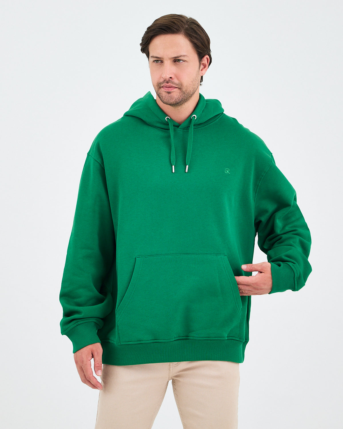 Unisex Yeşil Nakışlı Kapüşonlu Organik Pamuk Oversize Sweatshirt