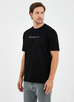 Unisex Siyah Yazı Baskılı Oversize Organik Pamuklu T-Shirt - Happy New Year