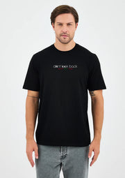 Unisex Siyah Yazı Baskılı Oversize Organik Pamuklu T-Shirt - Happy New Year