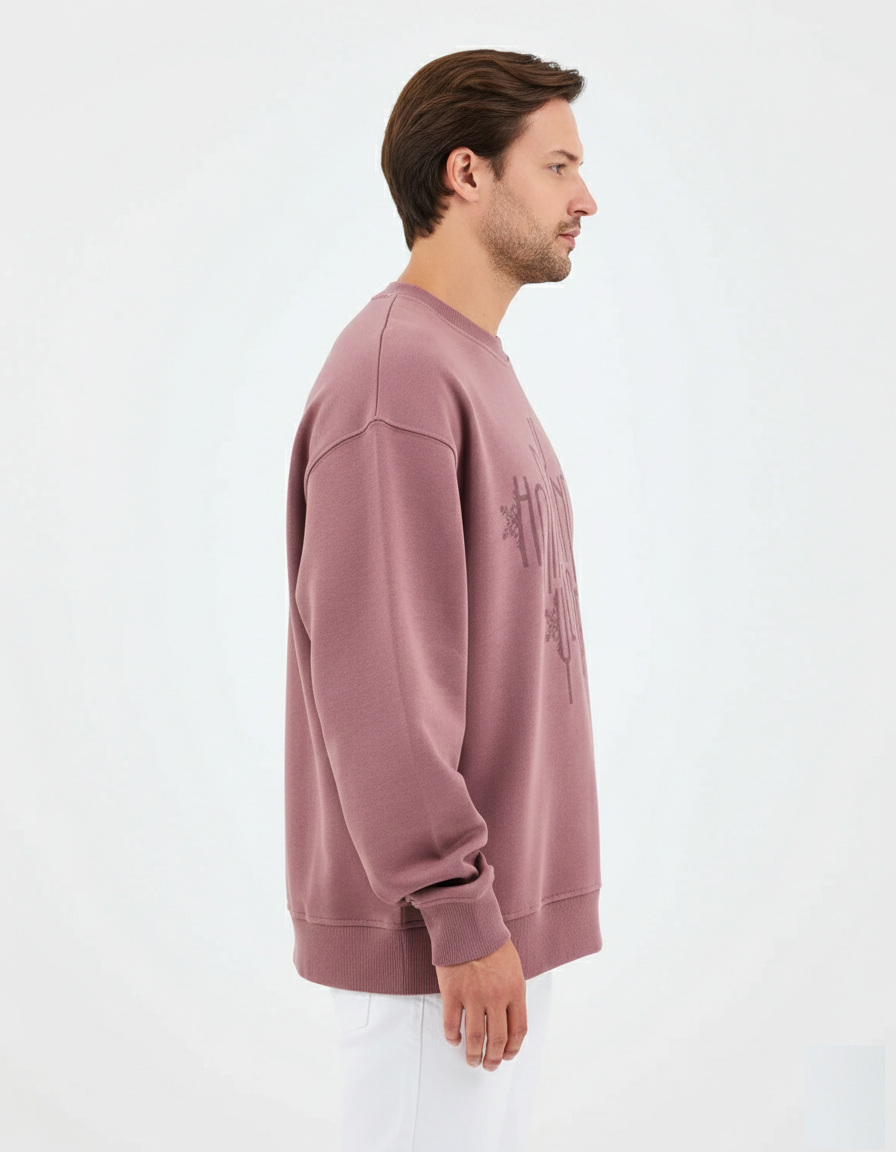 Unisex Gül Kurusu Yazı Baskılı Oversize Sweatshirt - Organik Pamuklu Happy New Year
