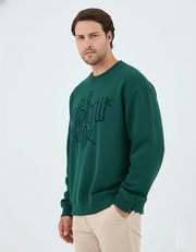 Unisex Turkuaz Yeşili Yazı Baskılı Oversize Sweatshirt - Organik Pamuklu Happy New Year