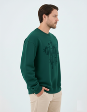 Unisex Turkuaz Yeşili Yazı Baskılı Oversize Sweatshirt - Organik Pamuklu Happy New Year