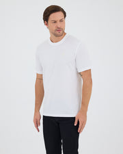 Unisex Beyaz Aplike Logo Organik Pamuk Standart Kesim Bisiklet Yaka T-shirt