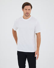 Unisex Beyaz Aplike Logo Organik Pamuk Standart Kesim Bisiklet Yaka T-shirt