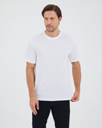 Unisex Beyaz Aplike Logo Organik Pamuk Standart Kesim Bisiklet Yaka T-shirt