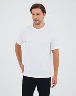 Unisex Beyaz Aplike Logo Organik Pamuk Standart Kesim Bisiklet Yaka T-shirt