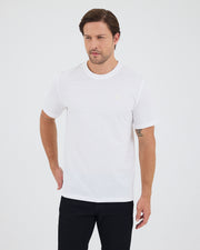 Unisex Beyaz Aplike Logo Organik Pamuk Standart Kesim Bisiklet Yaka T-shirt